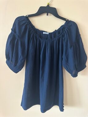 Soda Blu Navy Boho Off Shoulder Puff Sleeve Blouse | No Size Tag
